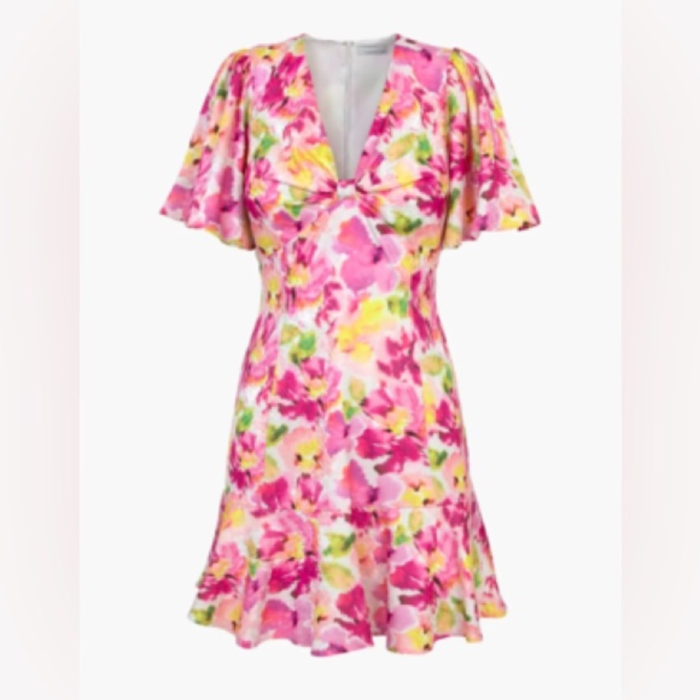 Adelyn Rae Pink floral satin mini dress